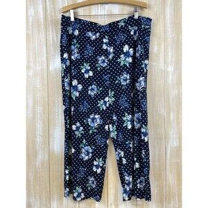 Susan Graver Size XL Liquid Knit Wide Leg Cropped Pants Stretch Navy Floral Dot